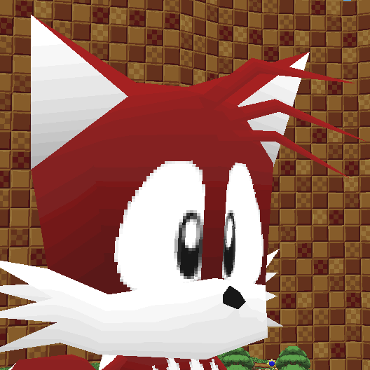 The profile picture of the SupaKidu channel, a headshot of a low-poly model of Tails from the Sonic series. His fur is dark red.